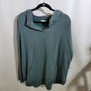 Maurices Plus Size Green Fall Hoodie, Plaid Hood, Buttons Green Sweatshirt, Sz 1